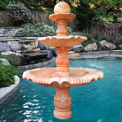 Stone sculpture Running water fountain Feng Shui ball European-style fountain Round pool sunset red large square community villa courtyard sculpture