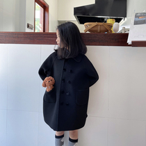 Girls full wool double-sided fleece coat 2022 autumn and winter Korean version of childrens clothing thickened warm foreign style baby woolen coat