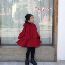 Girls double face cashmere suit 2021 Winter new fairydress foreign air baby red hairy Even dress Two sets
