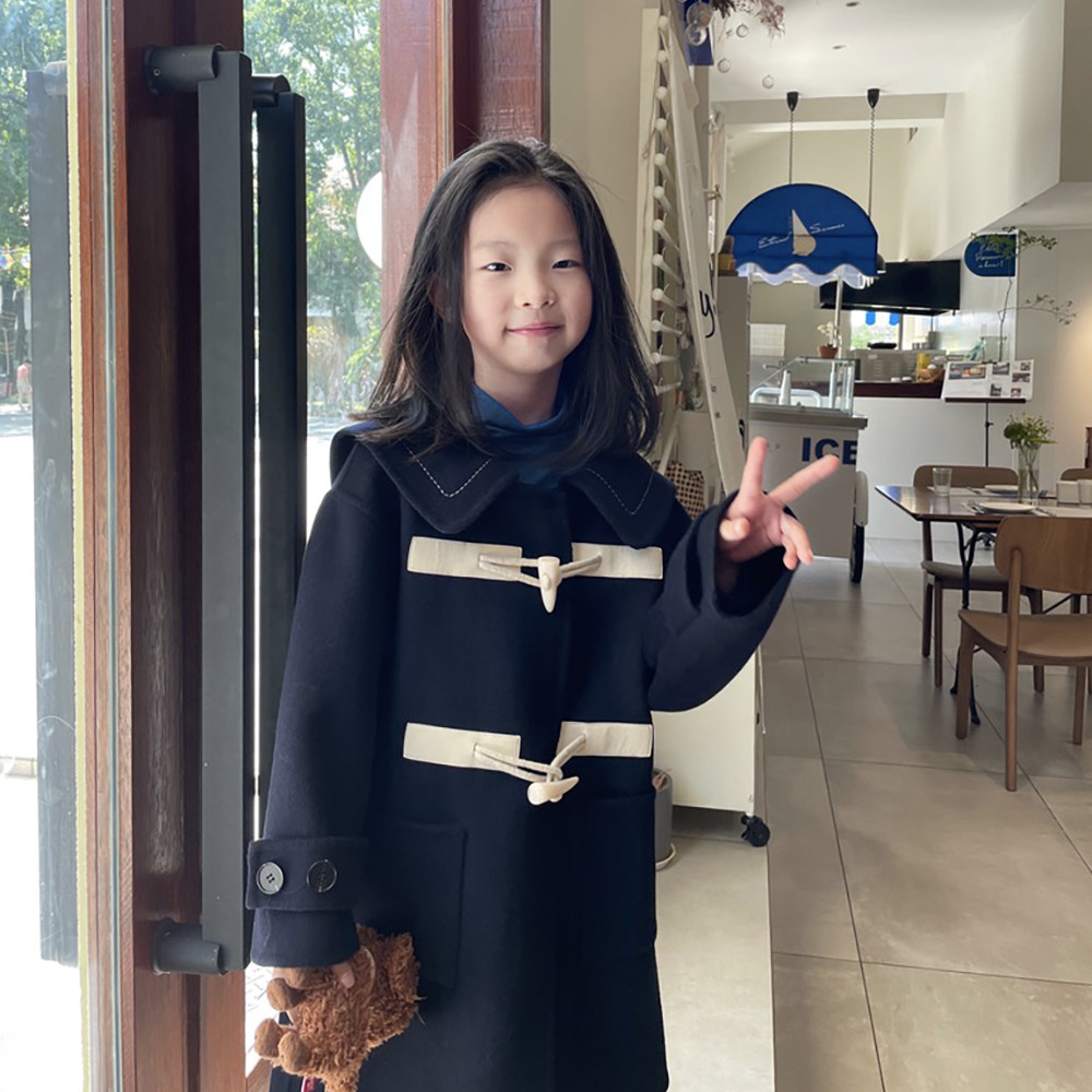 Handle wool hand double-sided cashmere coat bull corner button boys and girls retro-academy coat