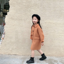 Male and female children Double-face cashmere large coat with long autumn and winter clothing new foreign air thickened baby wool Wool Coat