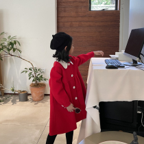 2021 autumn winter new childrens double face cashmere big coat Korean version thickened foreign air baby girl fur coat princess
