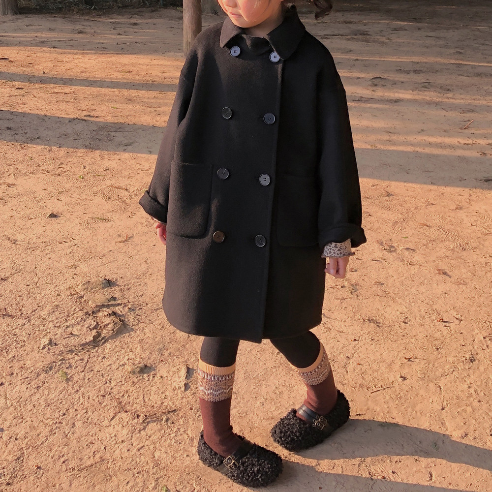 Boys and girls all wool double - sided coat 2022 Fall and Winter Han medium - long - range baby hair coat