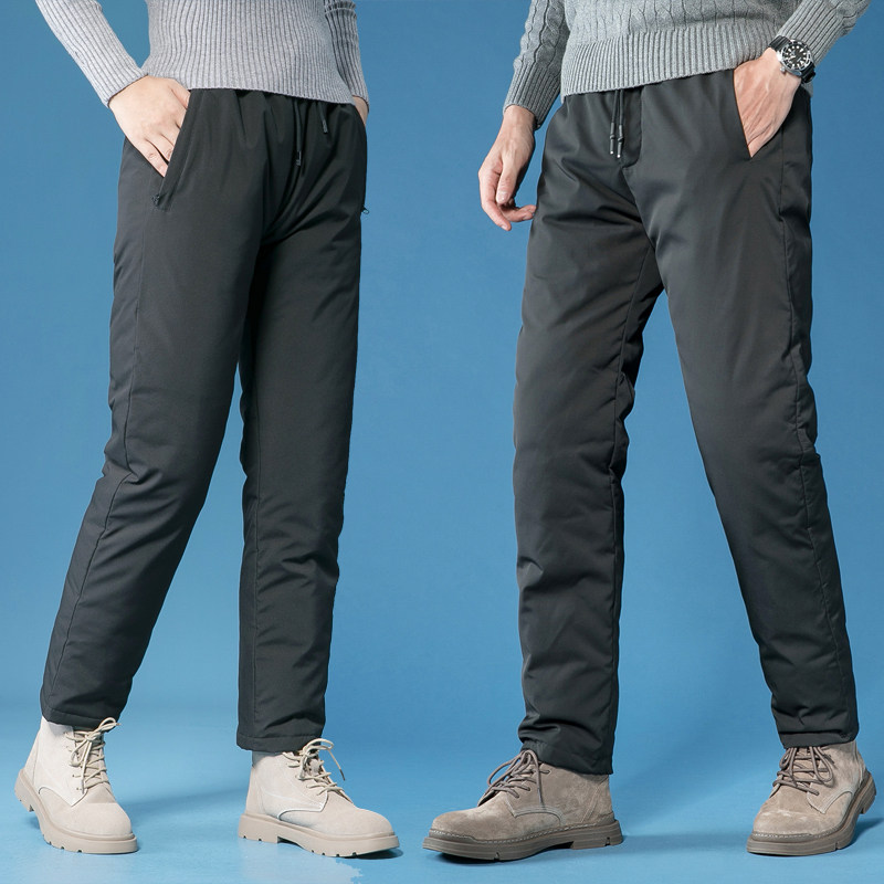 Thickened down pants for men and women wear loose large-scale high-waist cotton pants outdoor cold anti-cold and old warm pants