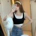 Neo trang phục nữ ăn ảnh show ngực sexy mùa hè 2021 lưới màu đỏ giả hai mảnh bên ngoài áo vest nữ trên rốn - Áo ba lỗ