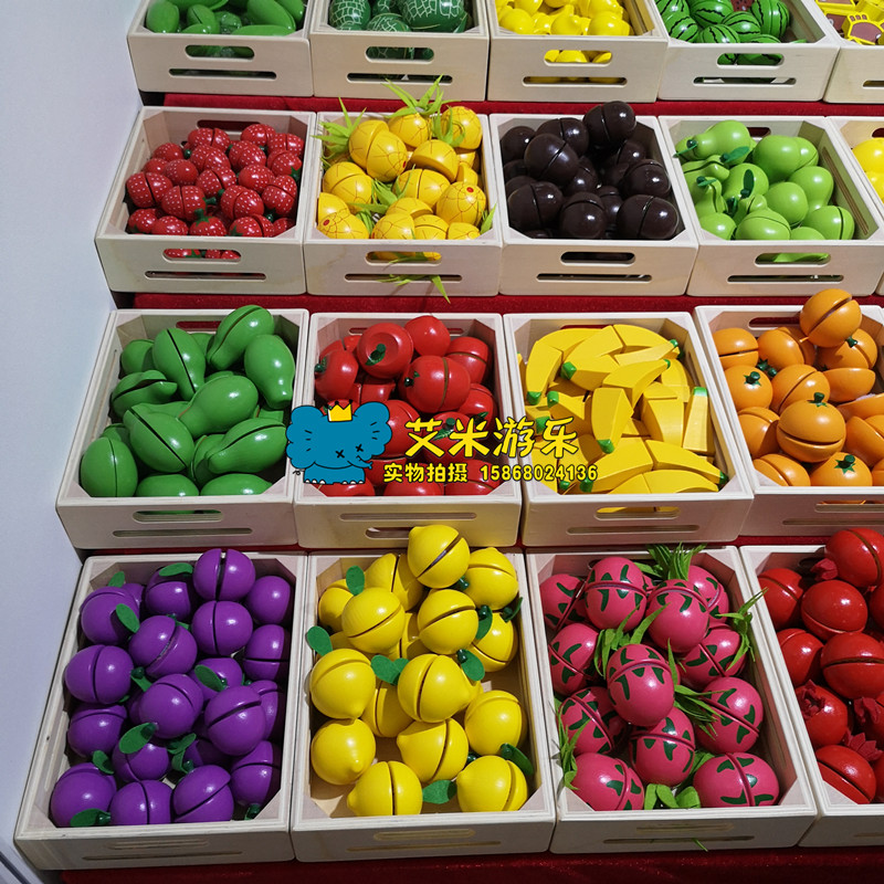 Export South Korea children cut happy to play home wine kitchen wooden baby boys and girls cut to look at fruit and vegetable toys