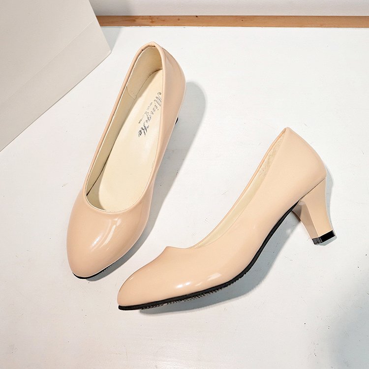 High Heels for Women, Round Toe, Versatile, 5cm Thick Heel, Nude Color, Suitable for Conventions, Cos, Work, Professional, Patent Leather, Large Size, Ol High Heels for Women, Round Toe, Versatile, 5cm Thick Heel, Nude Color, Suitable for Conventions, Cos, Work, Professional, Patent Leather, Large Size, Ol