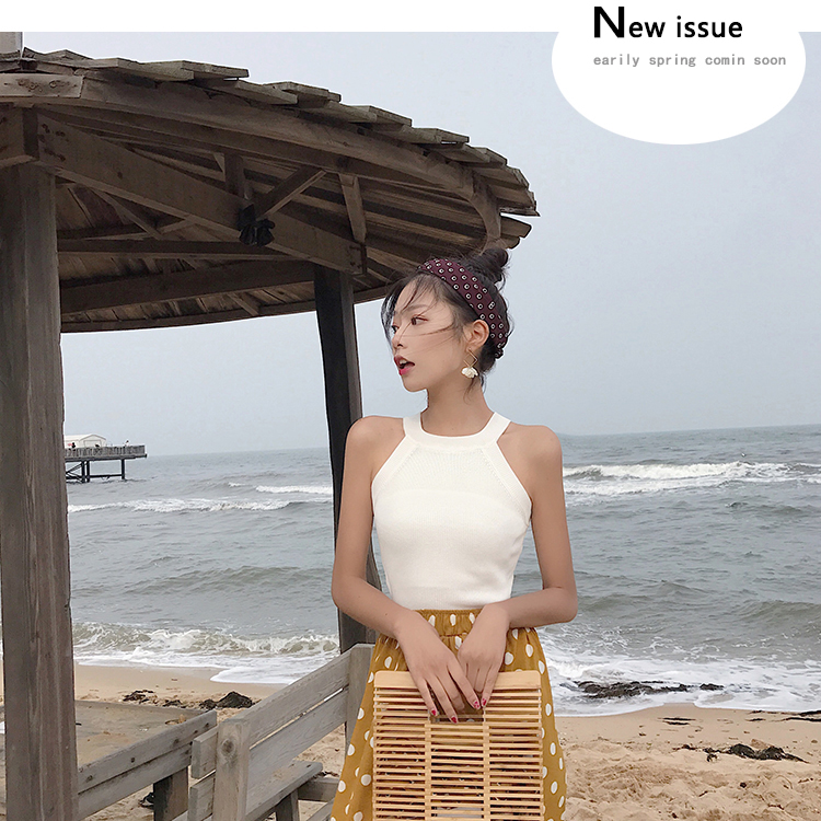 Áo len nữ kiểu retro sang trọng kiểu Hồng Kông mùa hè mặc áo lụa dệt kim phiên bản Hàn Quốc của áo cổ lọ không tay quây quần áo