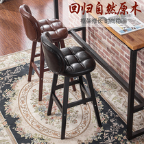 Solid wood bar chair European bar chair high stool home backrest bar stool wooden retro coffee front bar chair