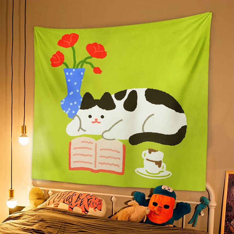Ins Cute Cat Decorative Background Cloth Dorm Room Wall Hanging Tapestry Rental House Renovation Hanging Cloth Ins Cute Cat Decorative Background Cloth Dorm Room Wall Hanging Tapestry Rental House Renovation Hanging Cloth