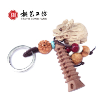 Peach Wood Dragon Turtle Handlebar Pieces Money Key Button Pendant To Carry The Key Chain To Keep Safe And Luck With Luck And Luck