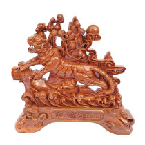 Peach wood carving on the mountain Tiger ornaments tiger crafts to attract wealth cute zodiac Tiger living room home furnishings mascot