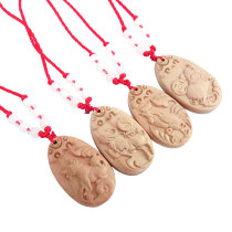 Peach Wood Duozodiac Necklace Pendant male and female Childrens Mouse Bull Tiger Rabbit Dragon Snake Horse Goat Monkey Chicken Pig Dog Red Rope Pendant