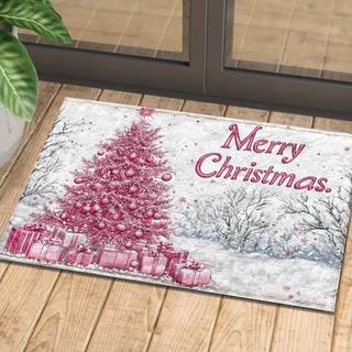 Pink christmas tree doormat anti-slip machine washable carpe