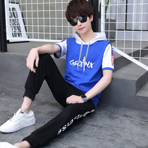 12 Boys 13 Pure cotton short-sleeved T-shirt suit 14 Junior high school students 15-year-old summer sports handsome clothes tide