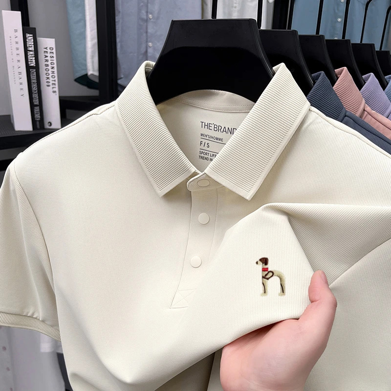 Outlet Clearance: High-End Men's Clothing 2026 Summer New Short-Sleeve T-Shirt, Men's Ice Silk Cool-Feel Embroidered Polo Shirt with a Turn-Down Collar