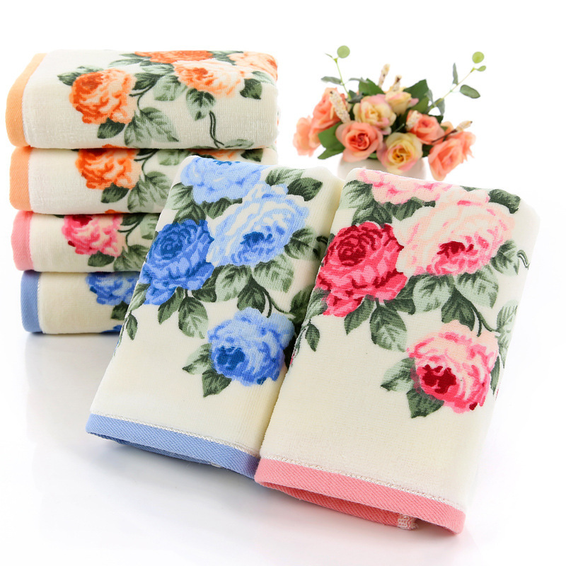 Household Towels, Pure Cotton, Cut Velvet, Soft Hand Towels, Popular Pure Cotton Peony Print Face Towels, Non-Shedding, Absorbent Bath Towels