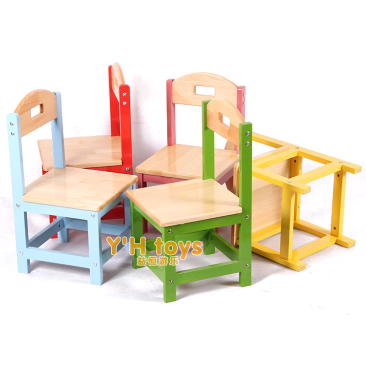 Kindergarten Colorful Pine Wood Chair Children Baby Solid Wood Pine Wood Colorful Backrest Chair Early Teaching Garden Learning Stool