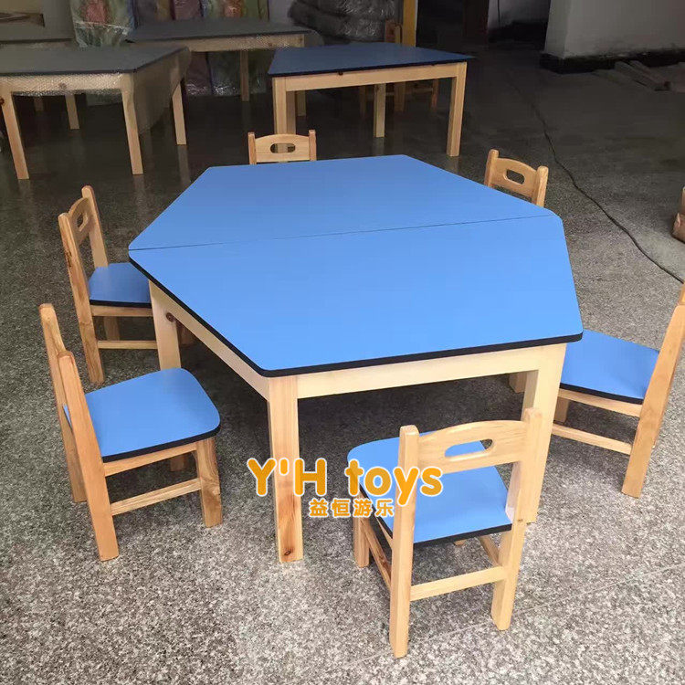 Kindergarten special table and chair five-person stairs table solid wooden table and chair children drawing table for children