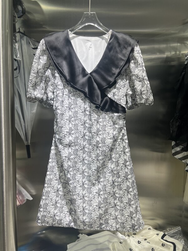 European Women's Fashion 2024 Summer New He Casual Versatile Slimming Floral Ruffle Collar Niche Dress