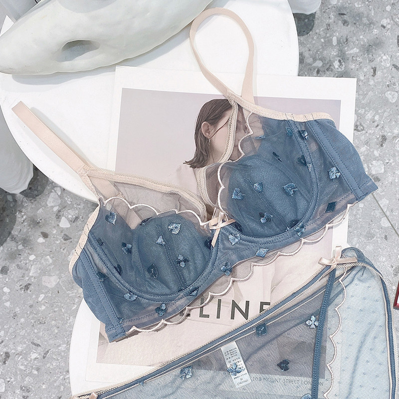 Underwear women's thin summer big chest display small bra large size gathered adjustment type breast anti-sagging bra