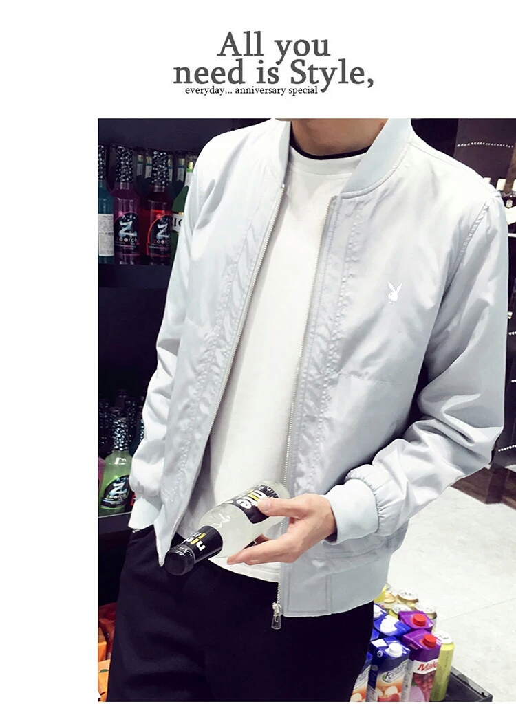 Playboy nam áo khoác mùa xuân và mùa thu 2018 mới đẹp trai Hàn Quốc phiên bản của xu hướng áo khoác nam bóng chày cổ áo quần áo mỏng