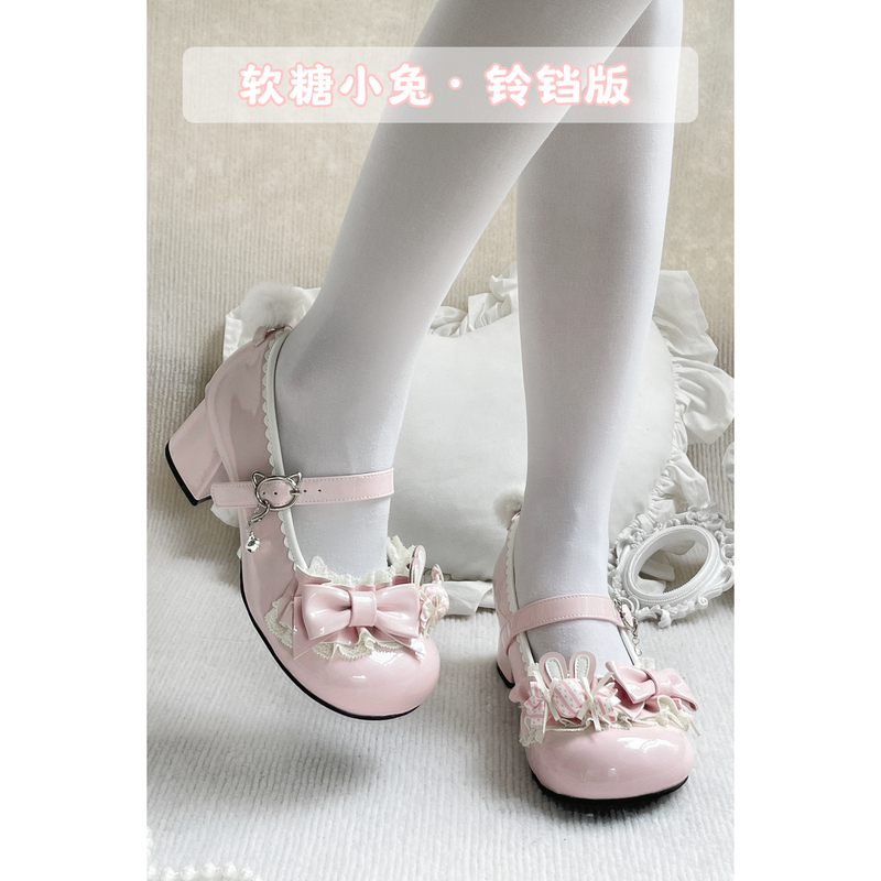 (One-Piece Bell Version) Version of the Soft Candy Bunny Huilulu Original Lolita Cute Mid-Heel Lolita Shoes Leather Shoes