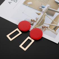 European and American temperament long red wooden earrings Korean simple Joker exaggerated trendsetter earrings earrings female
