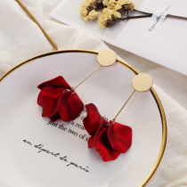 Red rose petals long earrings female Korean exaggerated Net red temperament face thin earrings earrings earrings