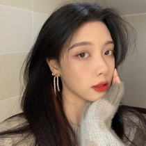 Exquisite bow zircon earrings Korean long Joker earrings Light extravagant temperament tassel earrings without ear clip