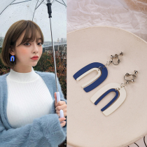 Korean simple temperament cold wind ins color matching earrings blue round U curved frosted earrings earrings earrings earrings earrings earrings earrings earless female