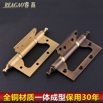 All copper hinge 4 inch indoor wooden door hardware slotted antique hinge flat open pure copper sheet American gold