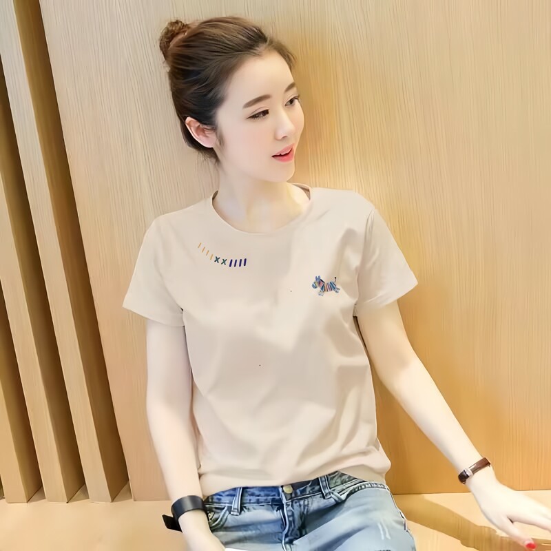Guangzhou Thirteen Rows High-Quality Popular Pure Cotton Short-Sleeve T-Shirt for Women, Summer Loose Cartoon Pony Print Inner Top