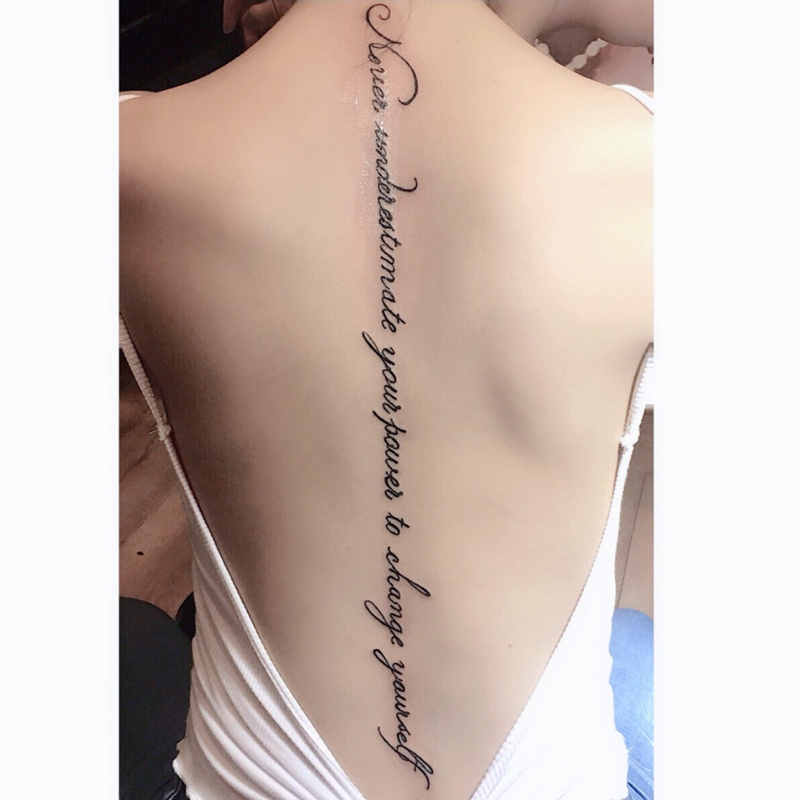 Internet Celebrity ins Back Tattoo with English Letters, Long Lines, Spine, Herbal Juice, Waterproof, Long-Lasting for Women 