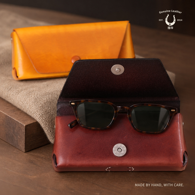 Italian Vegetable-Tanned First-Layer Cowhide Handmade Glasses Case Portable Retro Sunglasses Pouch Sunglasses Storage Box