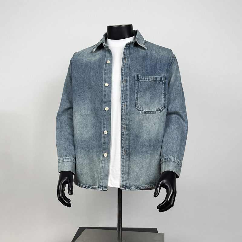 Gradient Washed Denim American Retro Textured Denim Shirt Unisex Loose Casual Turn-Down Collar Shirt Jacket