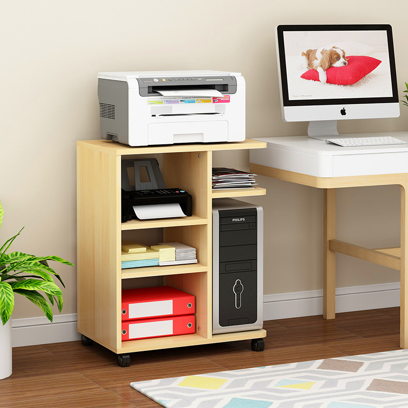 Printer shelf multi-layer storage rack office rack wooden floor mobile host cabinet rack table side cabinet customization