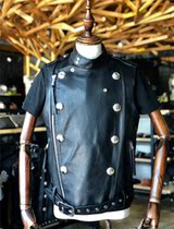METAL HEART high-end custom-made retro locomotive style leather vest British style pimp cowhide Black