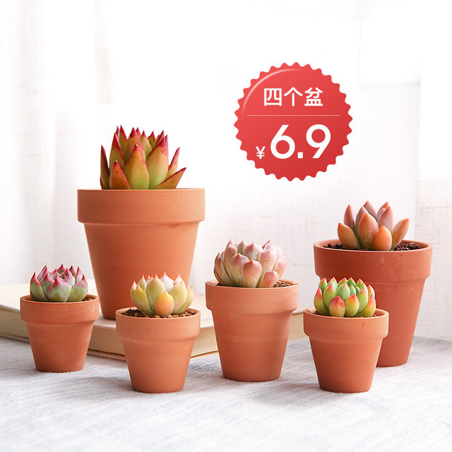 Yunnan straight hair terracotta flower pot succulent round flower pot ceramic terracotta pot succulent seedling potted plant breathable clay pot