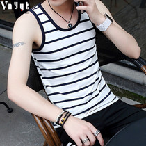 Mens Korean striped vest 2019 Summer cotton slim fit sweat vest trend sports stretch sleeveless T-shirt