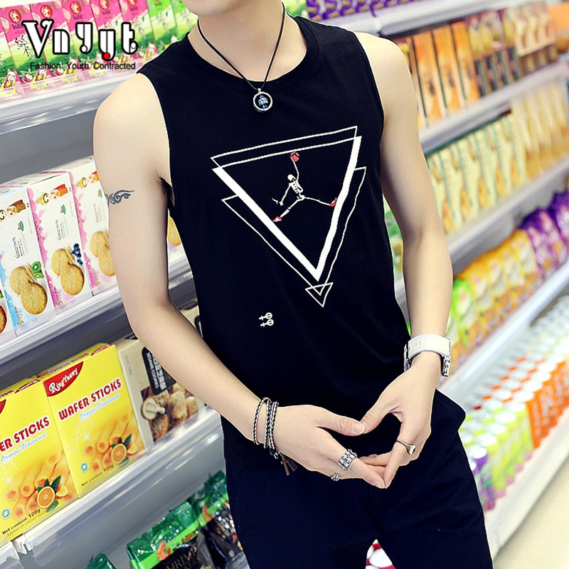 Men's Korean slim-fit vest Men's youth summer cotton tight-fitting printed sweat vest tide sports sleeveless T-shirt