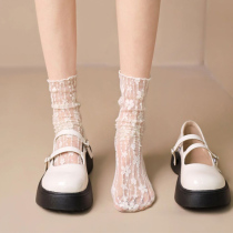 Lace Socks Womens Summer Transparent Summer White Mary Jane Cute Summer Thin Medium Tube Pile Socks Womens Stockings