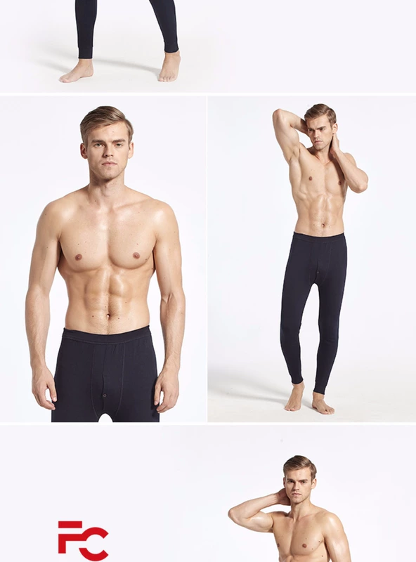 2 quần nam dài quần nam đơn mảnh trẻ trung và trung niên cotton mỏng ấm áp đáy quần cotton len Quần mỏng