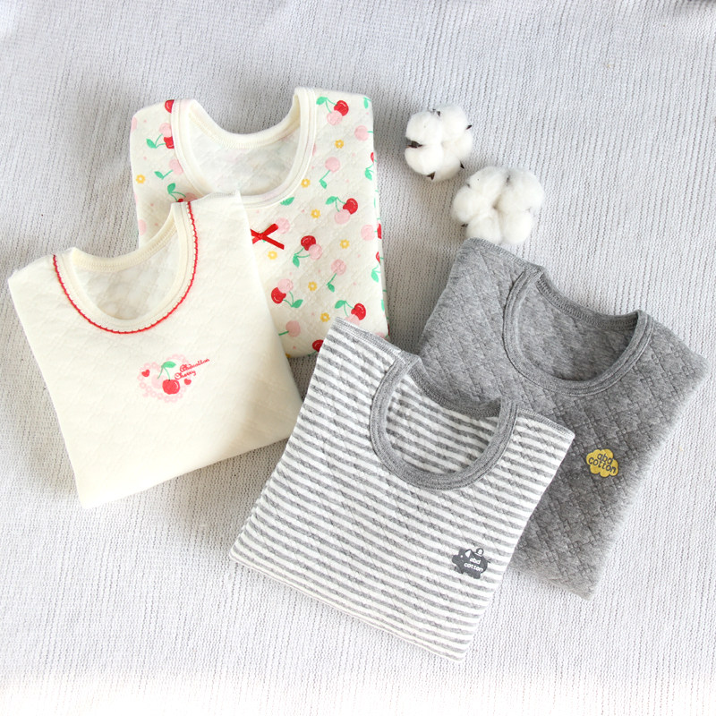 Winter Thickened Children's Boneless Underwear Baby Triple Warm Blouse Mid-Child Pure Cotton Long Sleeve Beating Bottom Two Pieces