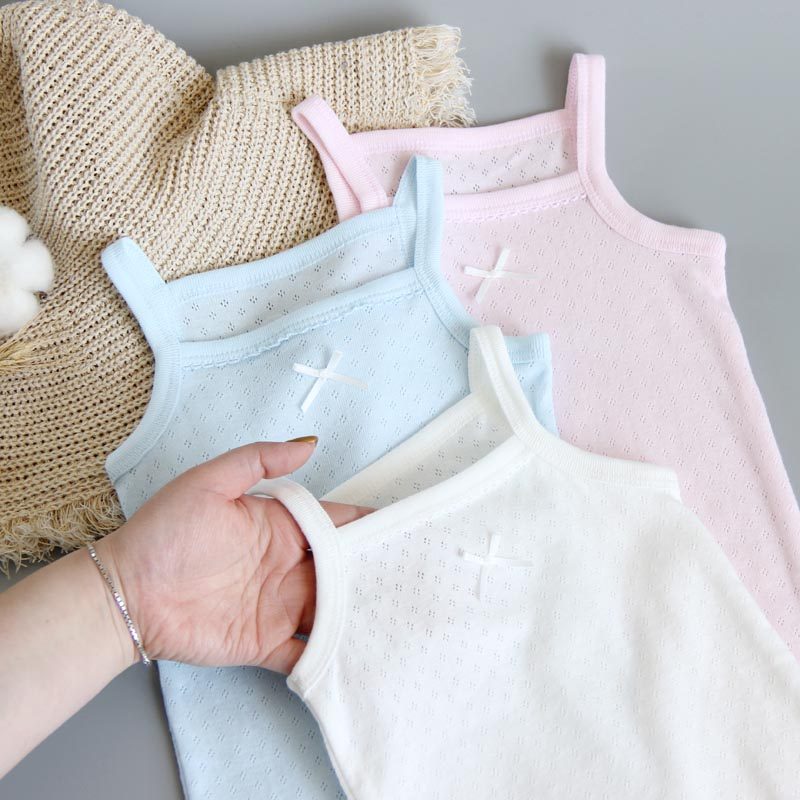 3 pieces of 100 % cotton breathable net sweat hanging spring and summer girls vest cotton all cotton girls baby