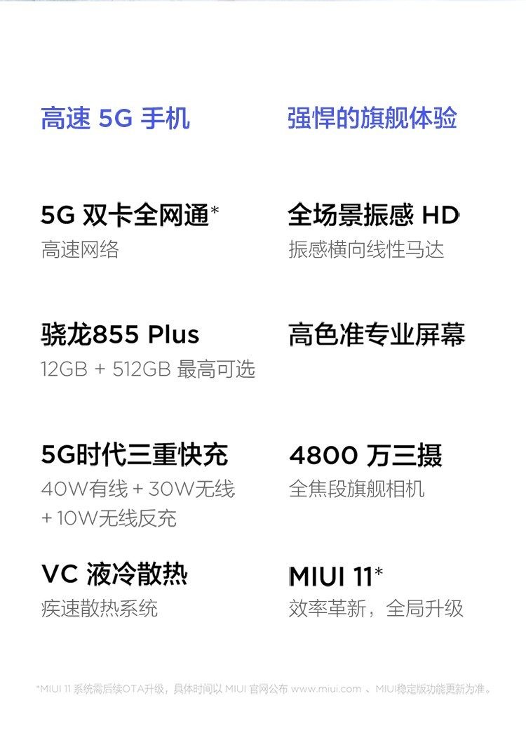 Miui/Xiaomi 9 Pro Full Network 5g Smartphone Dual Sim Dual Standby Full Screen Supports Wireless Charging Nfc Access Control
