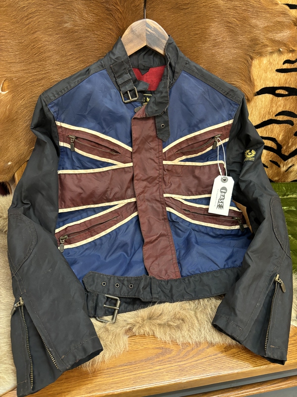Italian-Made Belstaff 80Th Anniversary Limited Edition Union Jack Oil Wax Fabric Short Jacket