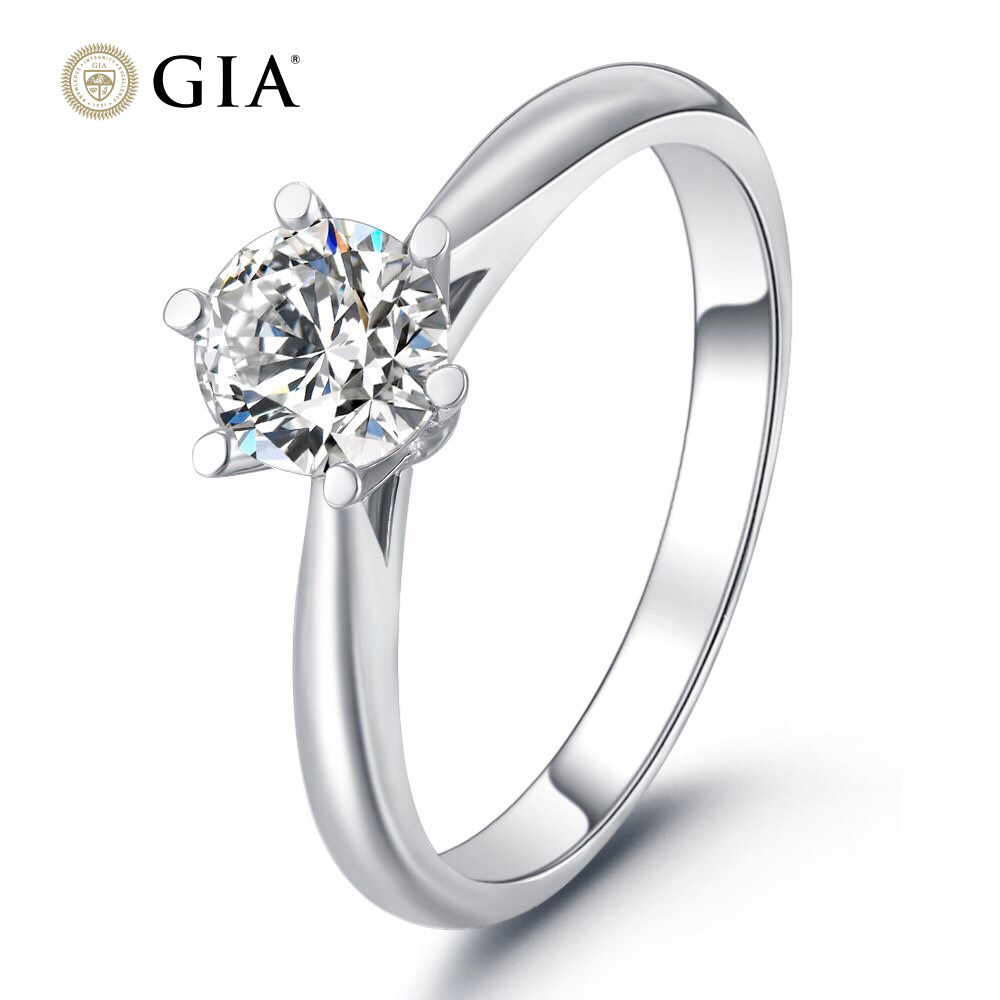 GIA30 points classic six-claw diamond ring women's custom 18K crown diamond ring one carat platinum 50 points wedding ring