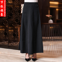 Waiter half-body long skirt high waist Joker Medium-length dress A- line dress spring and summer new big skirt skirt Tang dress cheongsam dress
