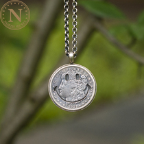 NORTH WORKS Japanese craftsman made $1 Morgan silver coin large Queen smiley face retro hip hop pendant